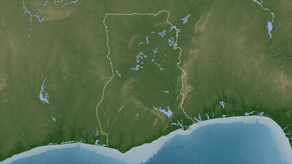 Ghana outlined. Pale elevation map © zelwanka