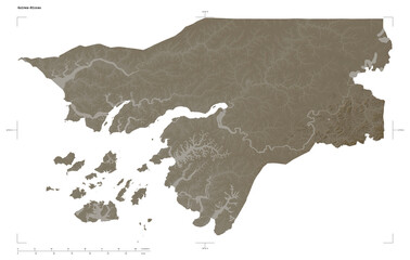 Guinea-Bissau shape isolated on white. Sepia elevation map