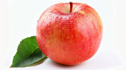 The apple with the leaf is ripe