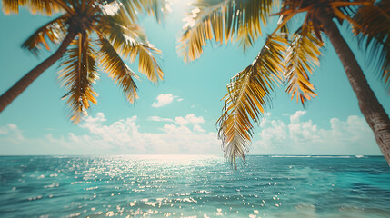 Fototapeta premium tropical beach cove with crystal clear water and lush greenery