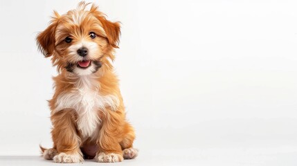 Cute puppy isolated on white background with copy space for text.