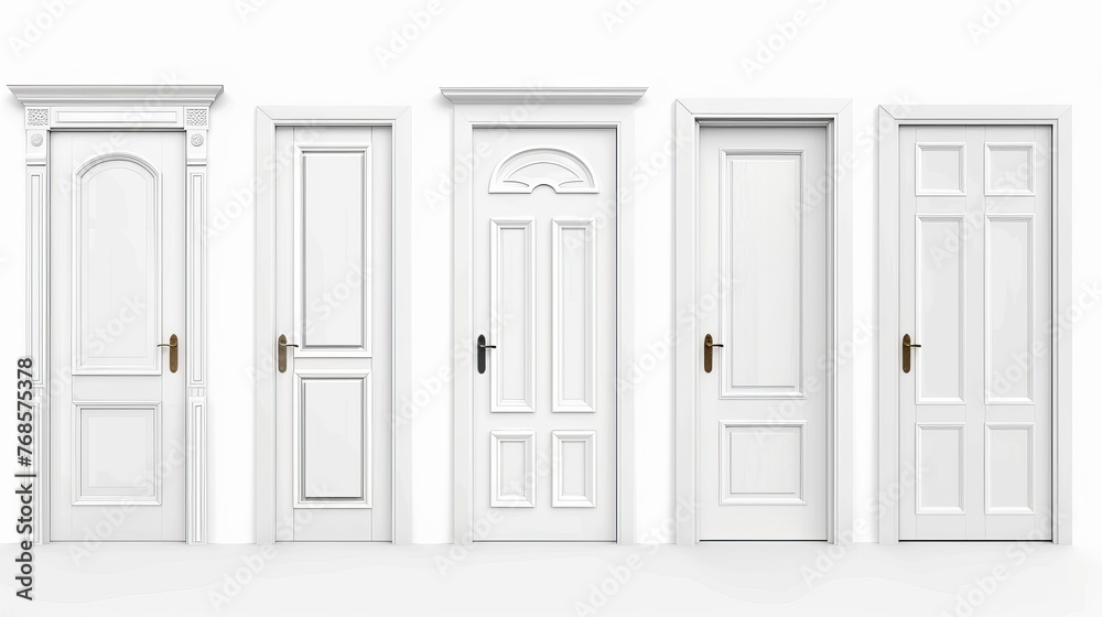 Poster there are different types of white doors on a white background in this set