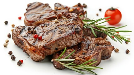 Spiced beef steaks on a white background