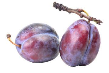 Plums with leaves isolated