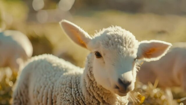 Cute baby lamb chewing. 4k video animation