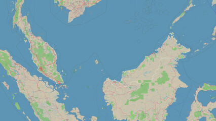 Malaysia outlined. OSM Topographic German style map