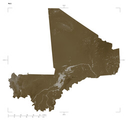 Mali shape isolated on white. Sepia elevation map © zelwanka