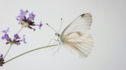 This cabbage white butterfly (pieris rapae) is relaxing on a thin-stemmed purple flower.