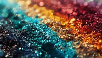multicolored eyeshadow palette as a background, closeup