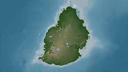 Mauritius outlined. Pale elevation map
