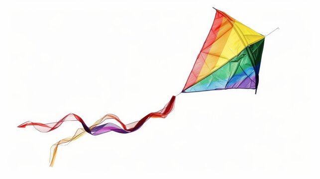 Flying Rainbow Kite Isolated on White Background.