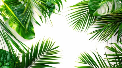 White background with palm leaves