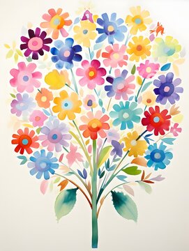 Exuberant Floral Watercolor Celebrating Childlike Wonder and Unbridled Delight