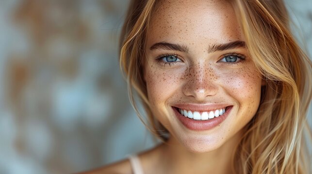 Macro shot of woman s joyful smile eyes sparkling with happiness