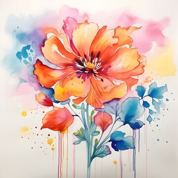 Fantastical Floral Watercolor Painting Blending Vibrant Color Schemes with Whimsical Personality