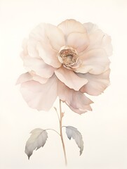 Softly Weathered Vintage Style Floral Watercolor Painting with Crinkled Petals and Nostalgic Charm