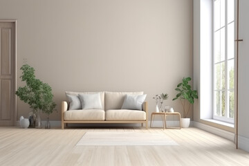 Minimalist chic living room with natural accent