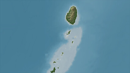 Saint Vincent and the Grenadines outlined. Pale elevation map - obrazy, fototapety, plakaty