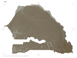 Senegal shape isolated on white. Sepia elevation map © zelwanka