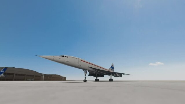 3D animation of Concorde prototype at an airport