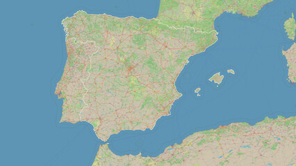 Spain outlined. OSM Topographic German style map