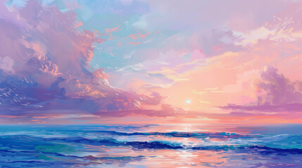Tranquil Sunrise Over the Ocean: Pastel Horizon Background Evoking Serenity and Renewal