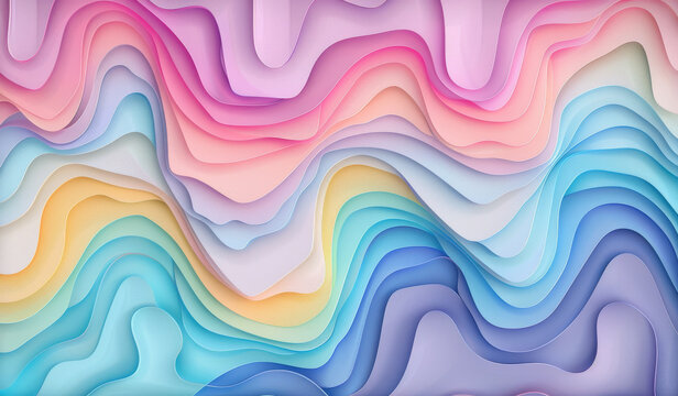 Fototapeta Abstract, paper and creative design in the style of curves for backdrop, wallpaper or graphic poster advertising with copyspace. Rainbow, layers and craft template for background, banner or mockup