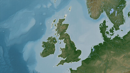 United Kingdom outlined. Pale elevation map © zelwanka