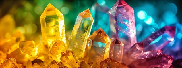 Rainbow Color quartz crystal minerals background