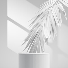 Minimal white podium product display 3d background with abstract sunlight window modern studio...