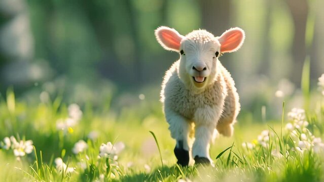 Cute spring lamb jumps out. 4k video animation