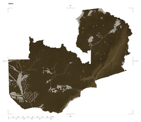 Zambia shape isolated on white. Sepia elevation map