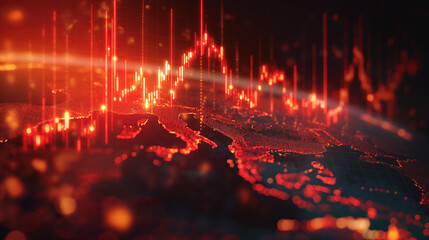 Global Finance Crises Analyzing the Downward Trend of Red Graphs Amidst Economic Turbulence - obrazy, fototapety, plakaty