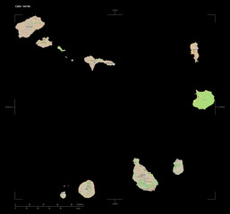 Cabo Verde shape isolated on black. OSM Topographic standard style map