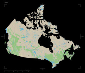 Canada shape isolated on black. OSM Topographic standard style map