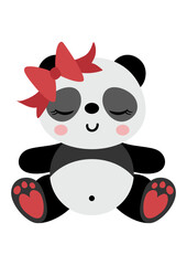Cute panda girl with bow sitting