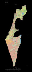 Israel shape isolated on black. OSM Topographic standard style map