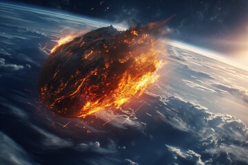 A falling and burning meteorite in the layers of the Earth's atmosphere - obrazy, fototapety, plakaty