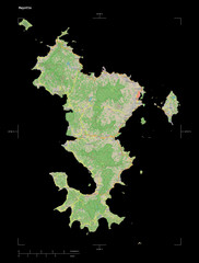 Mayotte shape isolated on black. OSM Topographic standard style map