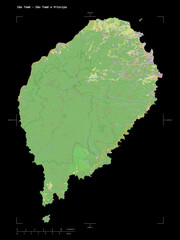 São Tomé - São Tomé e Príncipe shape isolated on black. OSM Topographic standard style map