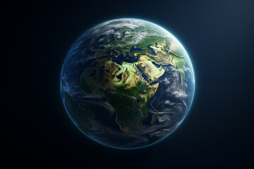 Fototapeta na wymiar Planet Earth with detailed relief and atmosphere. Blue space background with earth and galaxy.