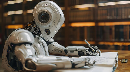 future robot writing on book