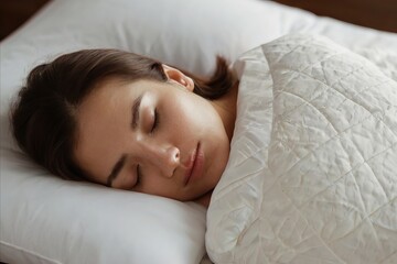 Obraz premium woman sleeping in bed covered by blanket
