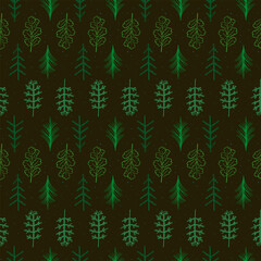 Seamless winter mood pattern made of trees. Monochrome background for printing on wrapping paper, fabric or creating your own design