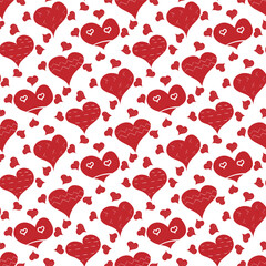 Seamless vector background of red hearts drawn by hand