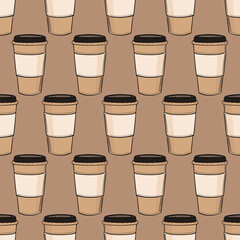 Seamless vector background of coffee cups