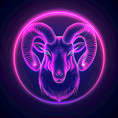 Zodiac sign of Aries made of neon lights
