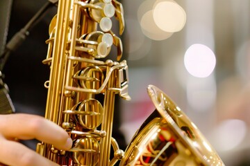 closeup of sax mouthpiece while playing a high note - obrazy, fototapety, plakaty