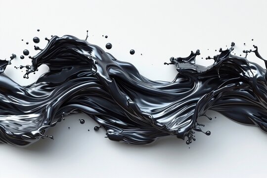 Dramatic black oil splash meticulously cut out against a stark white background capturing the dynamic motion