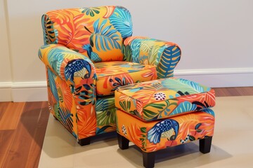 kids armchair and matching ottoman in a vibrant fabric